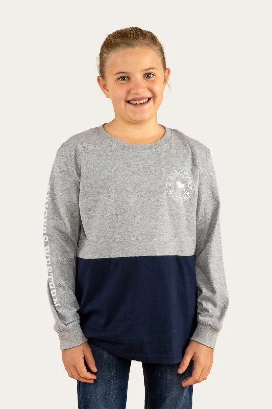 copper calm t-shirts -Duo Kids Long Sleeve T-Shirt - Grey Marle/College Navy