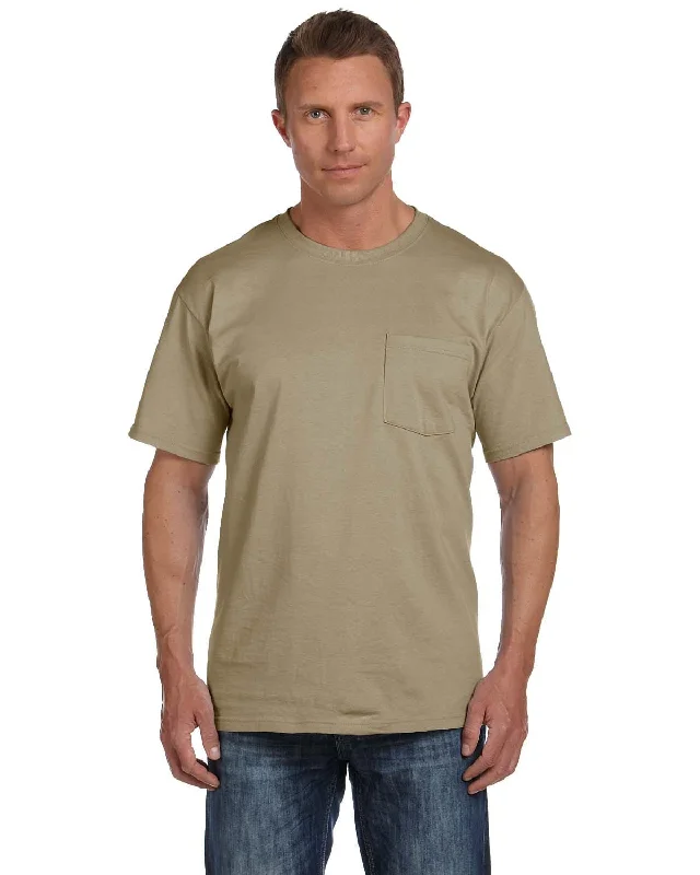 puff trim t-shirts -Fruit of the Loom Cotton Pocket T-Shirt | Khaki