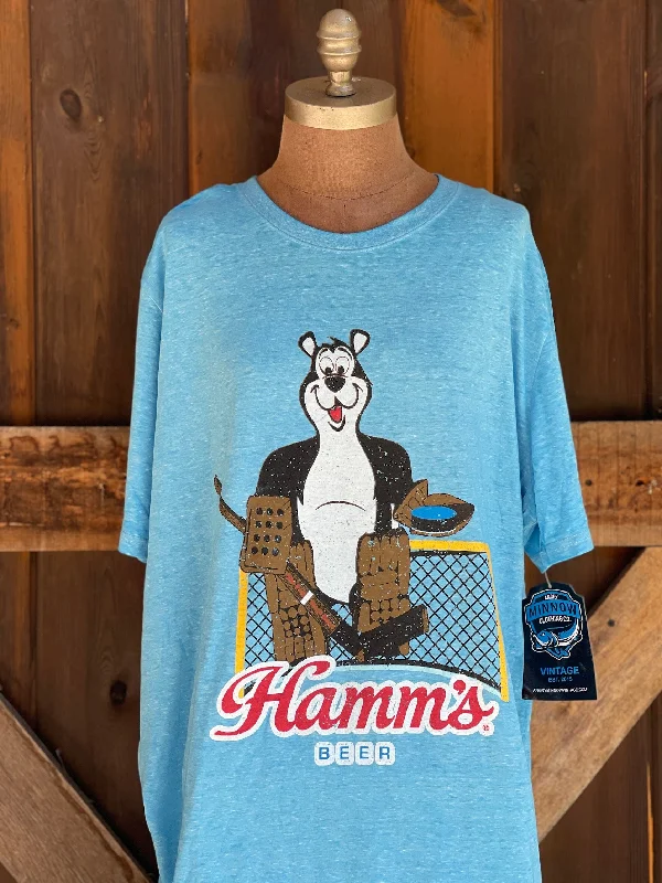 mint flash t-shirts -Hamm's HOCKEY GOALIE Bear Graphic Tee- Sky Blue