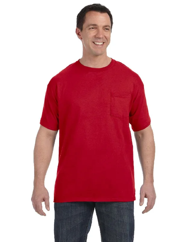 check grid t-shirts -Hanes Authentic-T Pocket T-Shirt | Deep Red