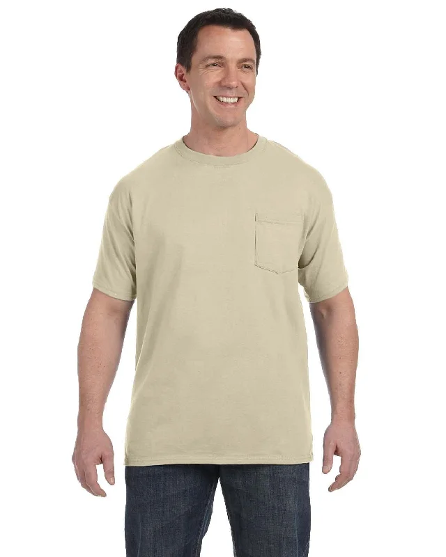 flap gym t-shirts -Hanes Authentic-T Pocket T-Shirt | Sand