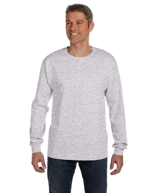 rose striking t-shirts -Hanes Tagless Long Sleeve Pocket T-Shirt | Ash