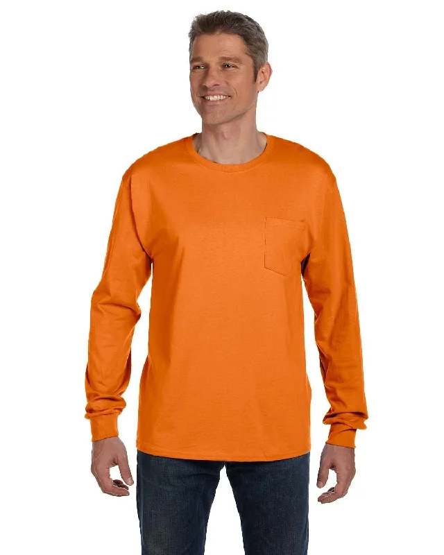 snug burst t-shirts -Hanes Tagless Long Sleeve Pocket T-Shirt | Orange