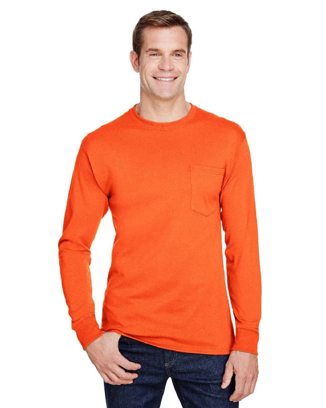 vivid cozy t-shirts -Hanes Workwear Long Sleeve Pocket T-Shirt | Safety Orange