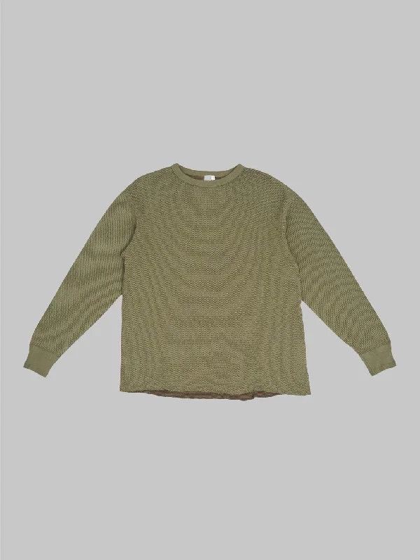 duo vivid t-shirts -Loop & Weft Double Face Hex Honeycomb Crewneck Thermal Army Olive