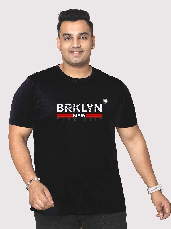 royal burst t-shirts -Men Plus Size Black Brooklyn Printed Round Neck T-Shirt