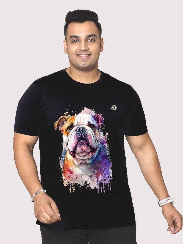 ripple edge t-shirts -Men Plus Size Black Dog Printed Round Neck T-Shirt