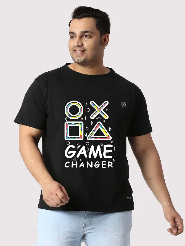 mid calm t-shirts -Men Plus Size Black Game Changer Printed Round Neck T-Shirt