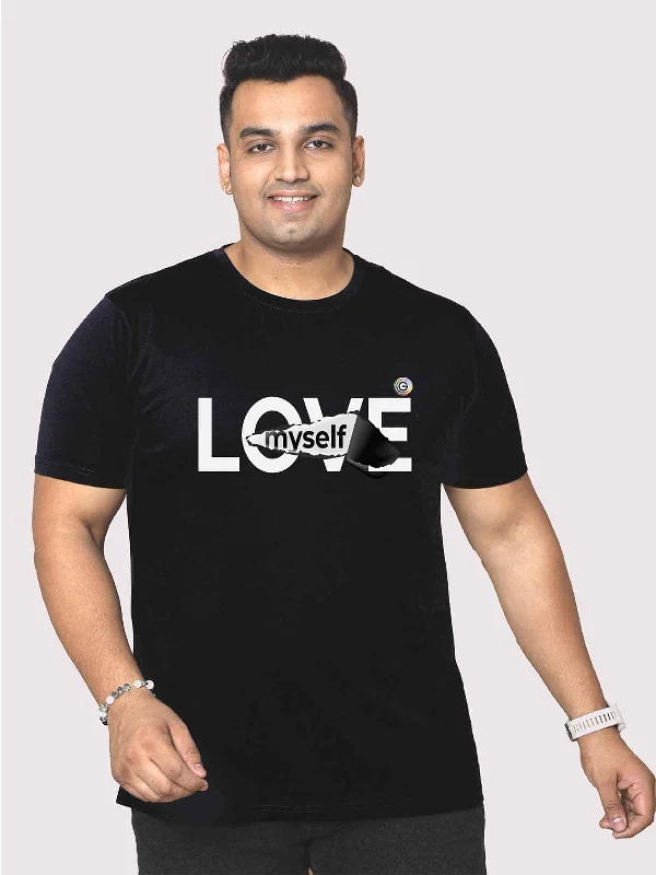 nickel vivid t-shirts -Men Plus Size Black Love My Self Printed Round Neck T-Shirt.