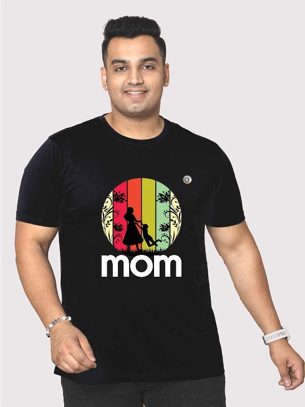 twill rest t-shirts -Men Plus Size Black Mom Love Printed Round Neck T-Shirt