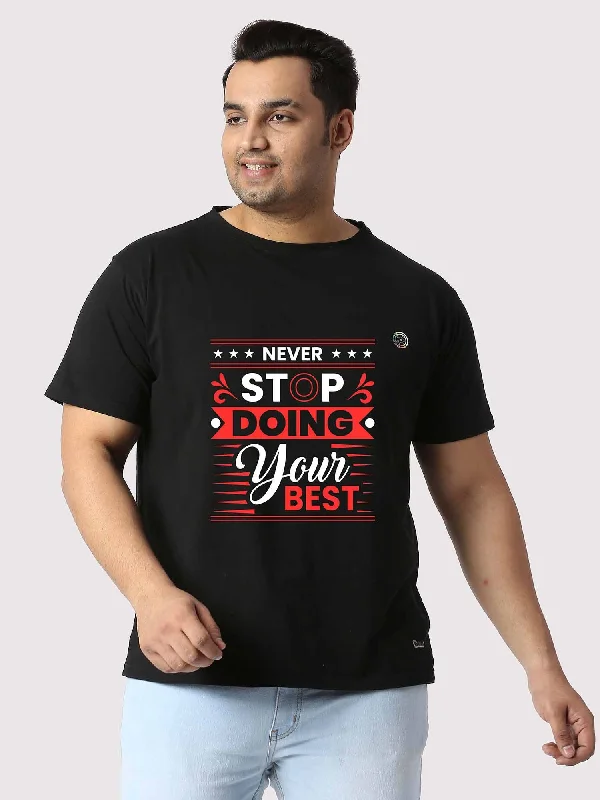 seam vivid t-shirts -Men Plus Size Black Never Stop Doing Your Best Printed Round Neck T-Shirt