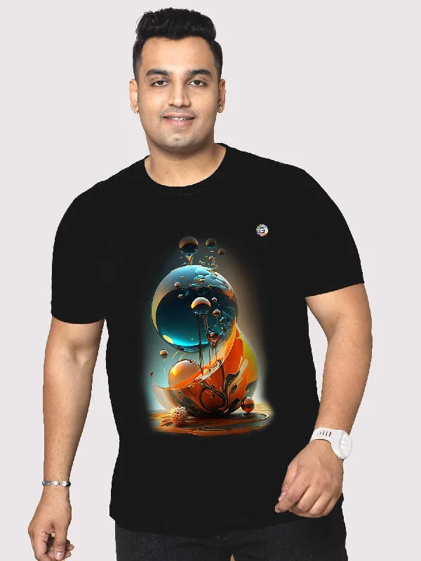 maternity comfy t-shirts -Men Plus Size Black Water Bubble Circle Round Neck T-Shirt