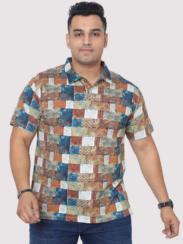 orchid flare t-shirts -Men Plus Size Bricks Digital Printed Polo Collar T-shirt