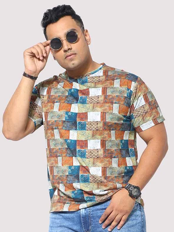 fast-cool t-shirts -Men Plus Size Bricks Digital Printed Round Neck T-Shirt