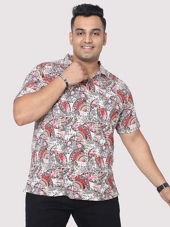 flare cozy t-shirts -Men Plus Size Ethnic Red Digital Printed Polo Collar T-shirt