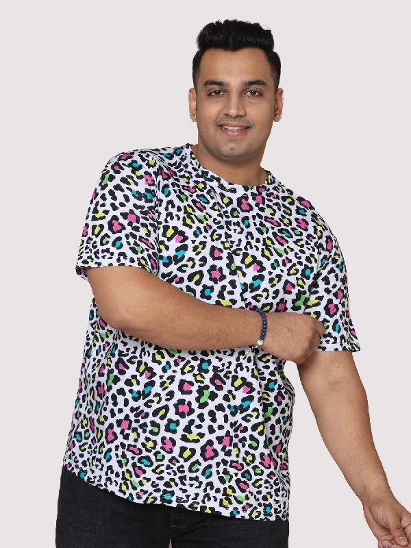 ivory calm t-shirts -Men Plus Size Leopard Skin Pattern Digital Printed Round Neck T-Shirt