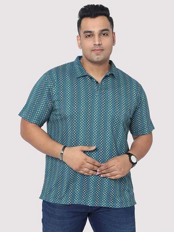 pine vivid t-shirts -Men Plus Size Matrix Digital Printed Polo Collar T-shirt