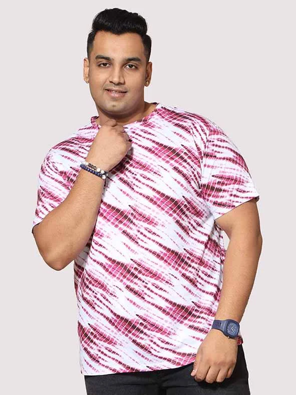 sleek glow t-shirts -Men Plus Size Pink Wave Digital Printed Round Neck T-shirt