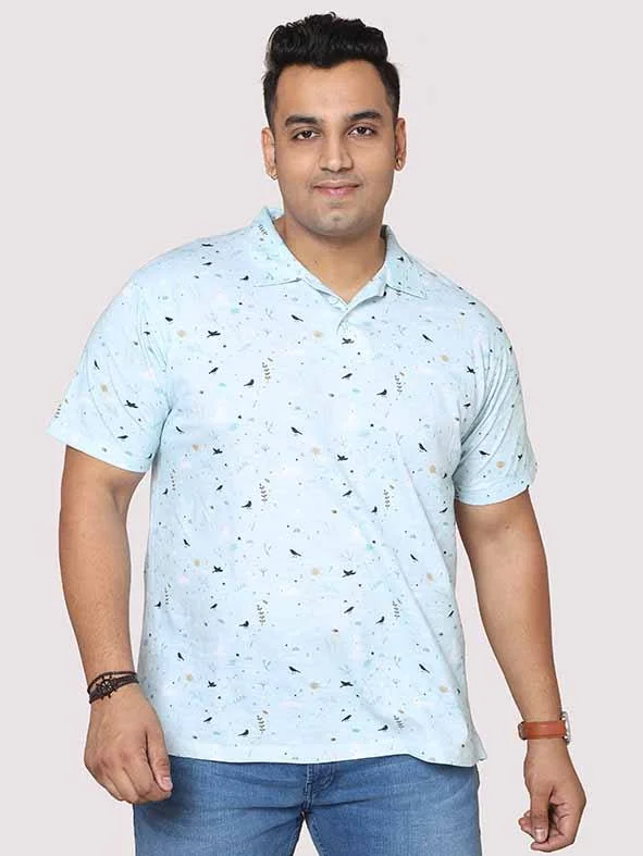 petite vivid t-shirts -Men Plus Size Seth  Light Blue  Digital Printed Polo Collar T-shirt