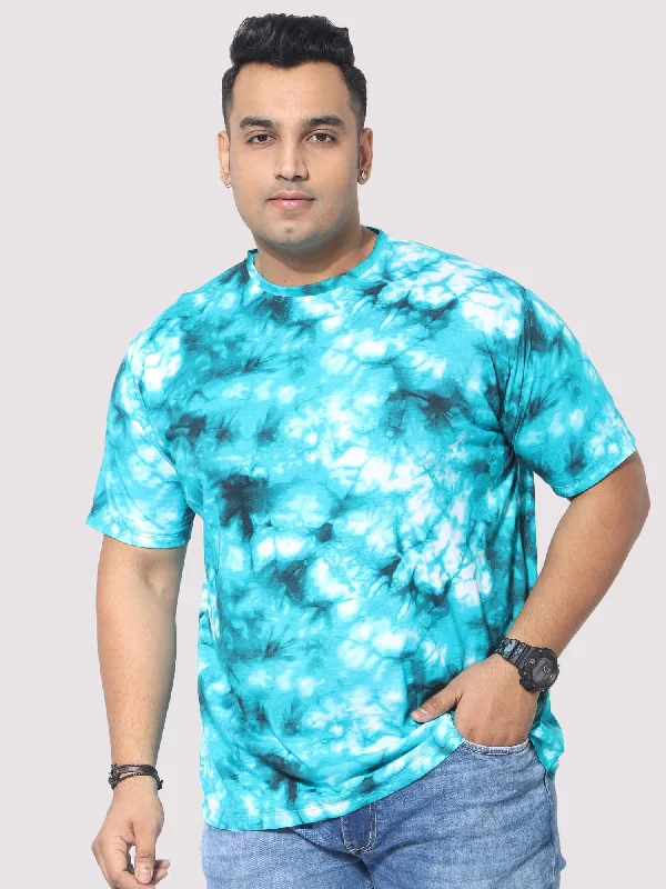 mauve flare t-shirts -Men Plus Size Sky Blue Tie Dye Texture Digital Printed Round Neck T-Shirt