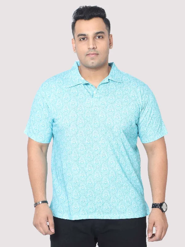 crew sleek t-shirts -Men Plus Size Tiny Paisley Digital Printed Polo Collar T-shirt