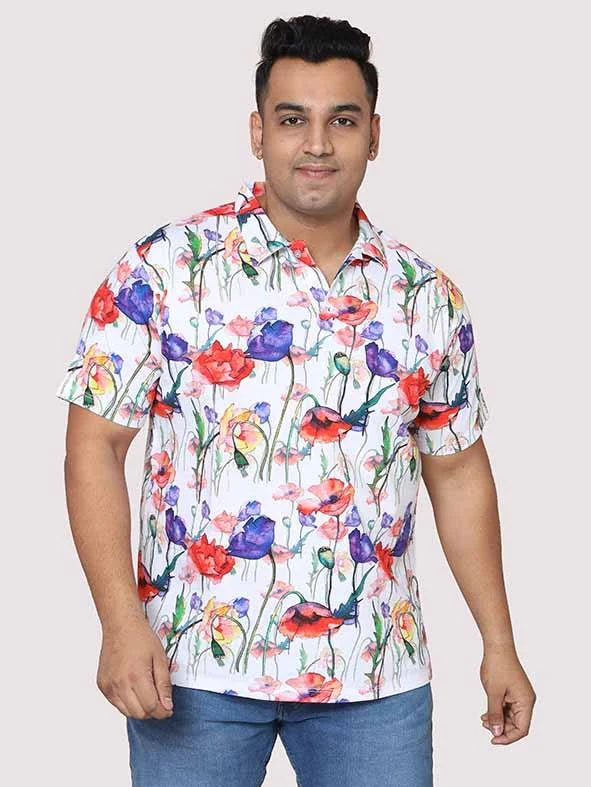 citron hardy t-shirts -Men Plus Size Watercolor Flower Digital Printed Round Neck T-Shirt