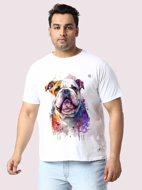 moss calm t-shirts -Men Plus Size White Dog Printed Round Neck T-Shirt