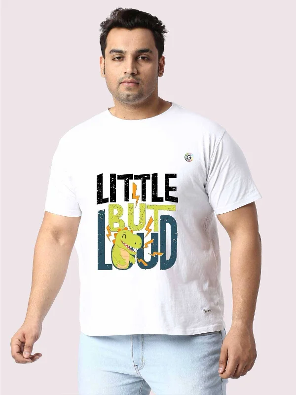 jade vivid t-shirts -Men Plus Size White 'Little But Loud' Printed Round Neck T-Shirt