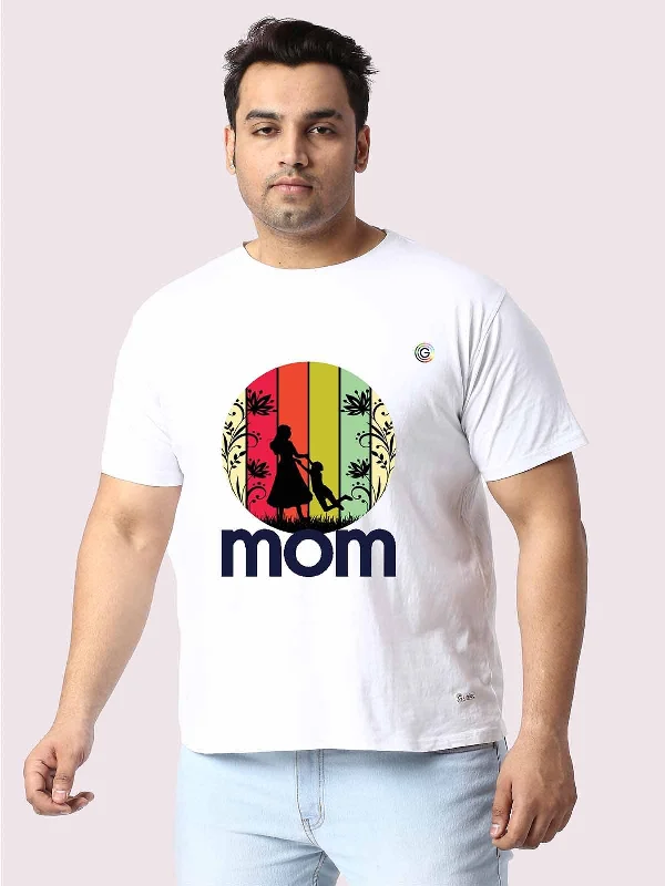 puff cozy t-shirts -Men Plus Size White Mom Love Printed Round Neck T-Shirt