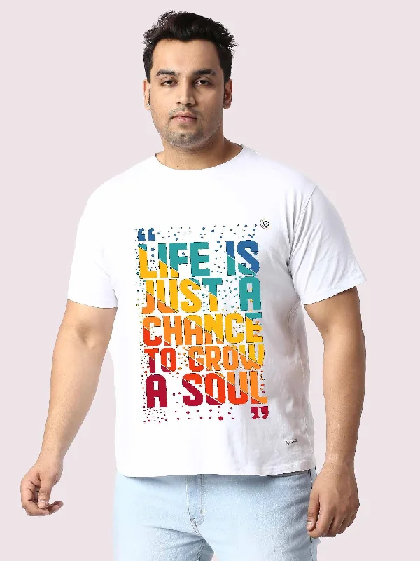 lime vivid t-shirts -Men Plus Size WhIte Typography Printed Round Neck T-Shirt