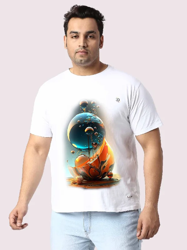 refined trim t-shirts -Men Plus Size White Water Bubble Circle Round Neck T-Shirt