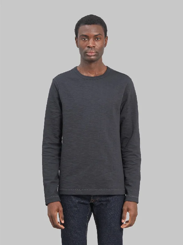 ombre cozy t-shirts -Merz b. Schwanen 2S18 Super Heavyweight 13.4oz Long Sleeve Crewneck Loopwheeled Relaxed Fit T-Shirt Charcoal