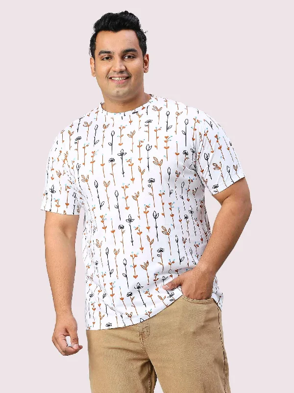 tight edge t-shirts -Men Plus Size Flower Digital Printed Round Neck T-shirt