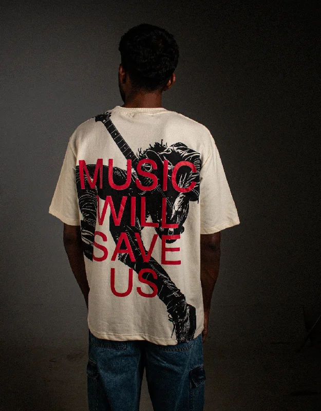 wide calm t-shirts -Music Will Save Us | Identity Is Everything | Oversized T-shirt| Beige