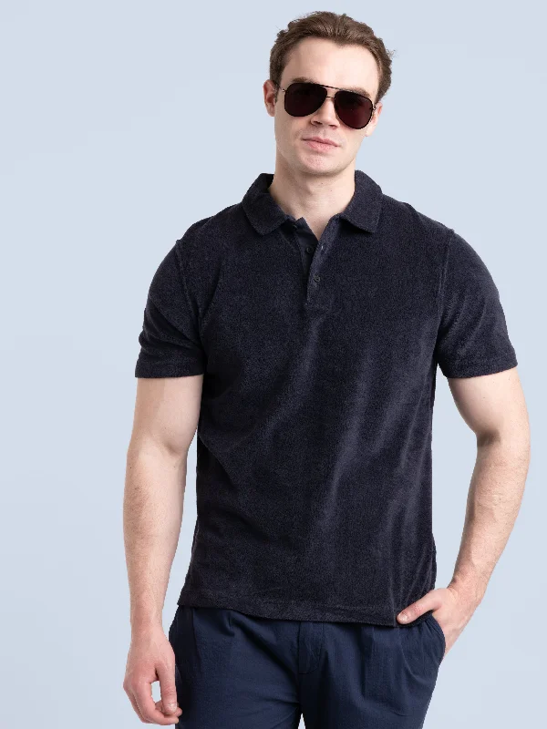 metro snug t-shirts -Navy Terry Polo Shirt