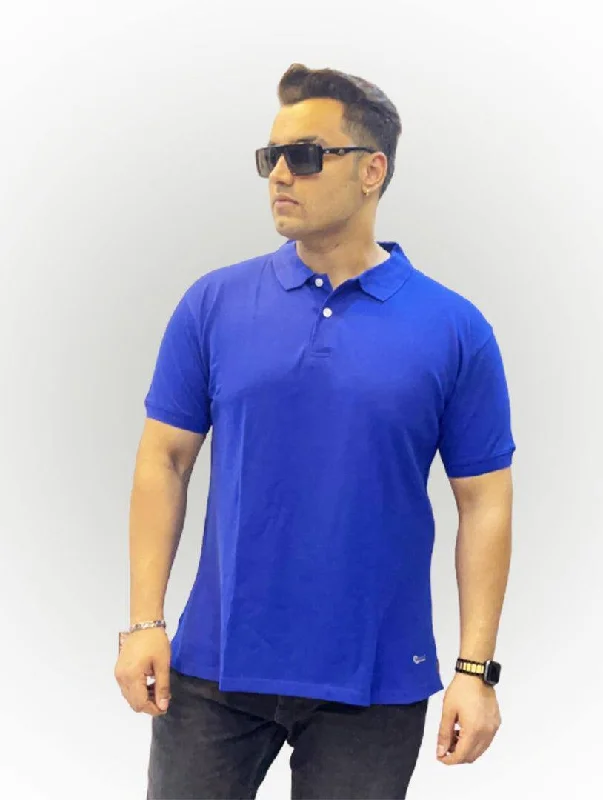 ruby cozy t-shirts -Peacock Blue Solid Polo Collar Pure Cotton T-SHIRT Men's Plus Size