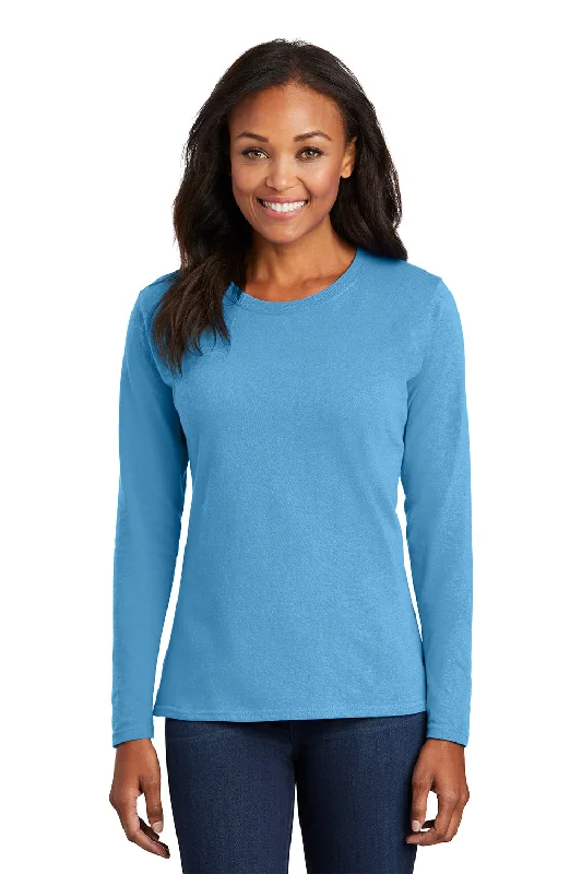 toddler flare t-shirts -Port & Company Womens Core Long Sleeve Crewneck T-Shirt - Aquatic Blue