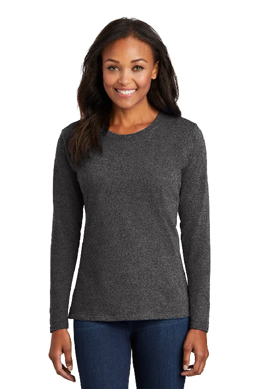 short cozy t-shirts -Port & Company Womens Core Long Sleeve Crewneck T-Shirt - Heather Dark Grey