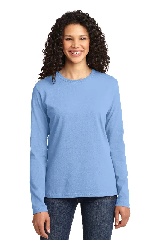 haze cozy t-shirts -Port & Company Womens Core Long Sleeve Crewneck T-Shirt - Light Blue - Closeout