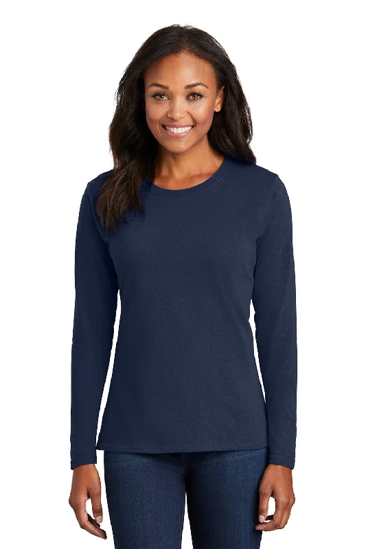 plus flare t-shirts -Port & Company Womens Core Long Sleeve Crewneck T-Shirt - Navy Blue