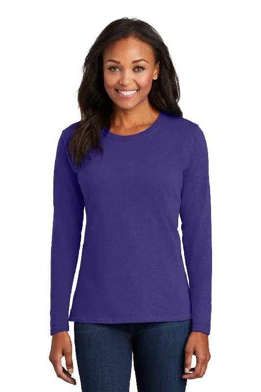 crew sleek t-shirts -Port & Company Womens Core Long Sleeve Crewneck T-Shirt - Purple