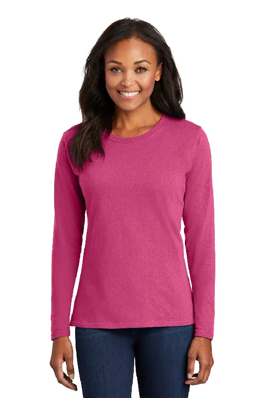 melon burst t-shirts -Port & Company Womens Core Long Sleeve Crewneck T-Shirt - Sangria Pink