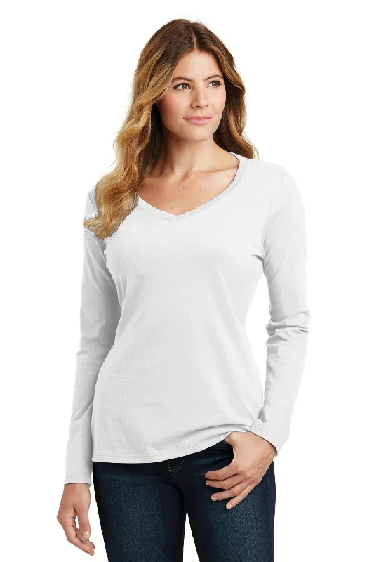 tie durable t-shirts -Port & Company Womens Fan Favorite Long Sleeve V-Neck T-Shirt - White