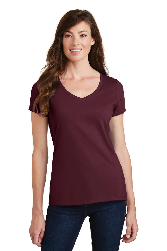 plus cozy t-shirts -Port & Company Womens Fan Favorite Short Sleeve V-Neck T-Shirt - Athletic Maroon