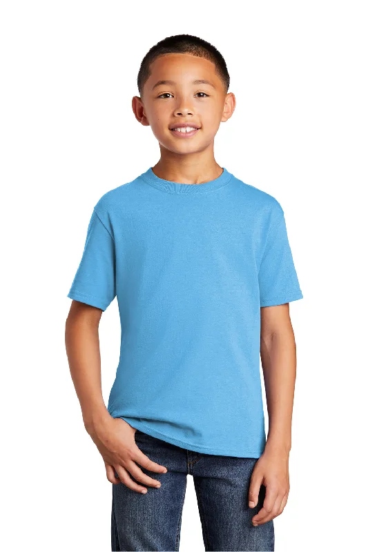 wave bold t-shirts -Port & Company Youth Core Short Sleeve Crewneck T-Shirt - Aquatic Blue