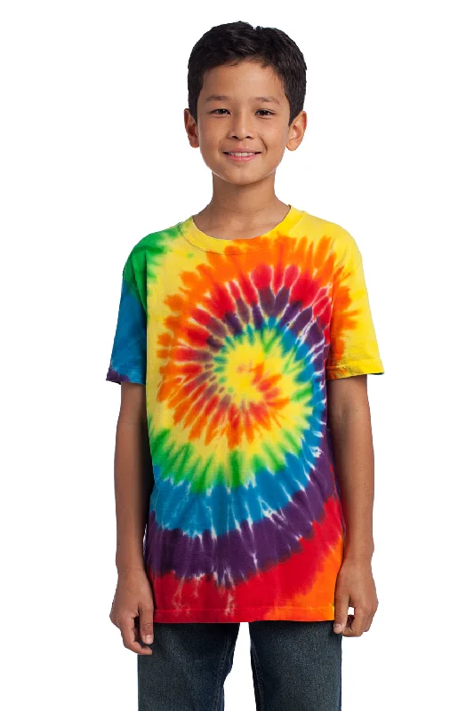 flare gym t-shirts -Port & Company Youth Tie-Dye Short Sleeve Crewneck T-Shirt - Rainbow