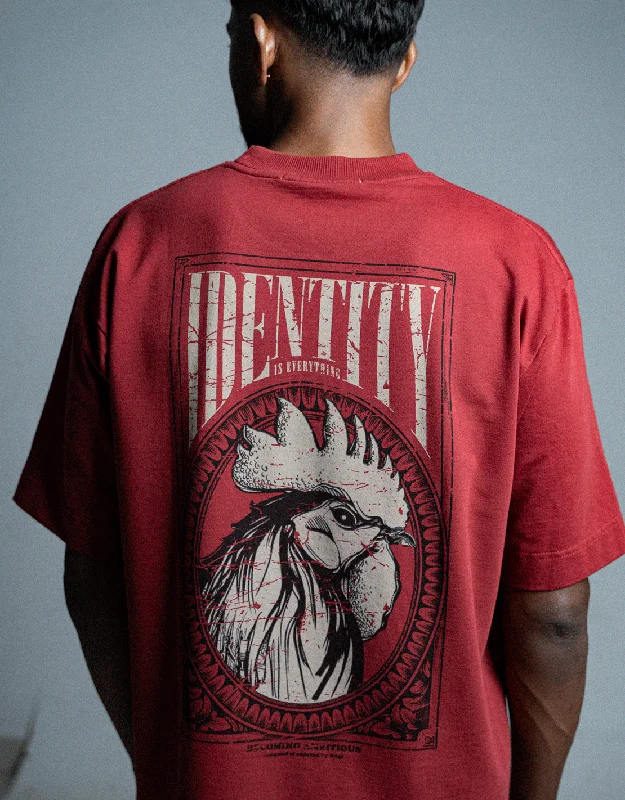 loose dash t-shirts -Rooster| Pigment Print | Identity Is Everything | Oversized | Brick Red