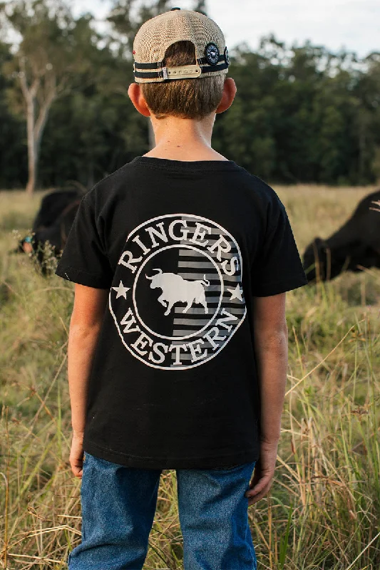 tie durable t-shirts -Signature Bull Flag Kids Classic Fit T-Shirt - Black