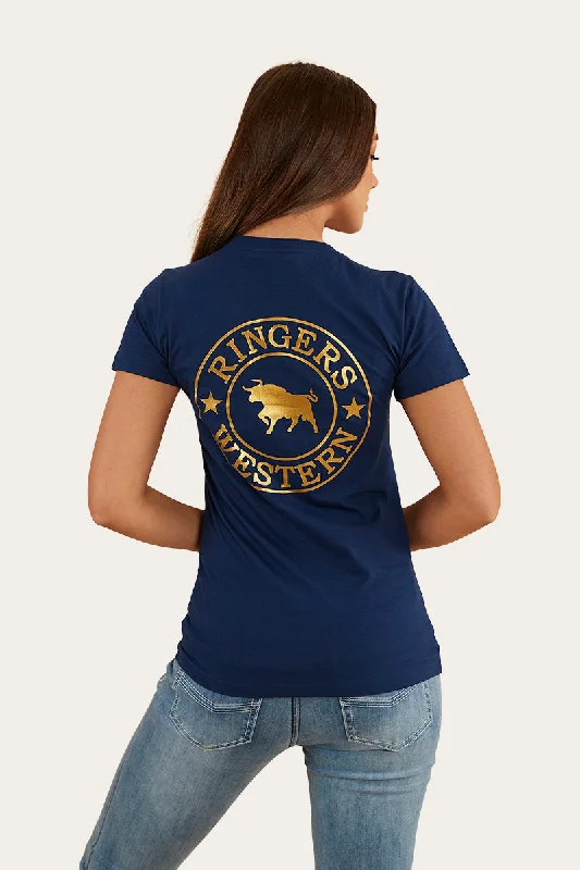 flare cozy t-shirts -Signature Bull Womens Classic Fit T-Shirt - Navy/Gold