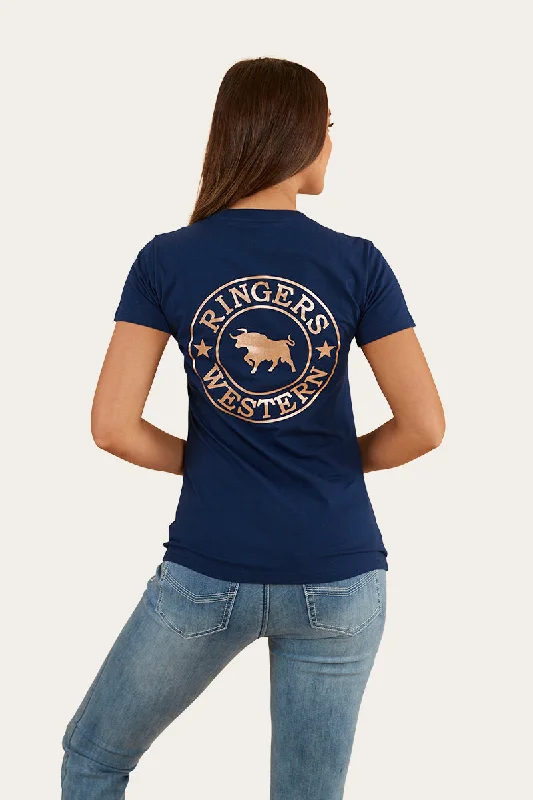 fern trim t-shirts -Signature Bull Womens Classic Fit T-Shirt - Navy/Rose Gold